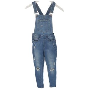 H&M Size 6 Distressed Denim Overalls Side Zip Entry Adjustable Straps